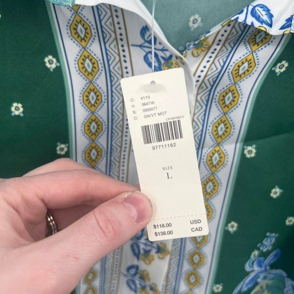 Maeve Anthropologie Boho Long Sleeved Scarf Blouse in a Green Pattern NWT - Picture 6 of 7